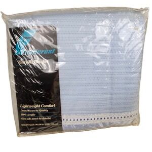 Fieldcrest Thermal Blanket Queen Size Ice Blue Loom Woven Acrylic Satin Vintage